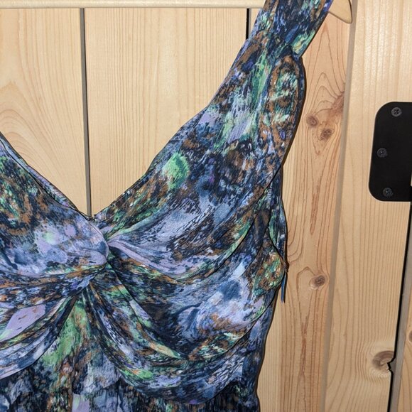 CATHERINE MALANDRINO Silk Sleeveless Dress Size 10 Sheath Knee Length V Neck Zip - Picture 4 of 13